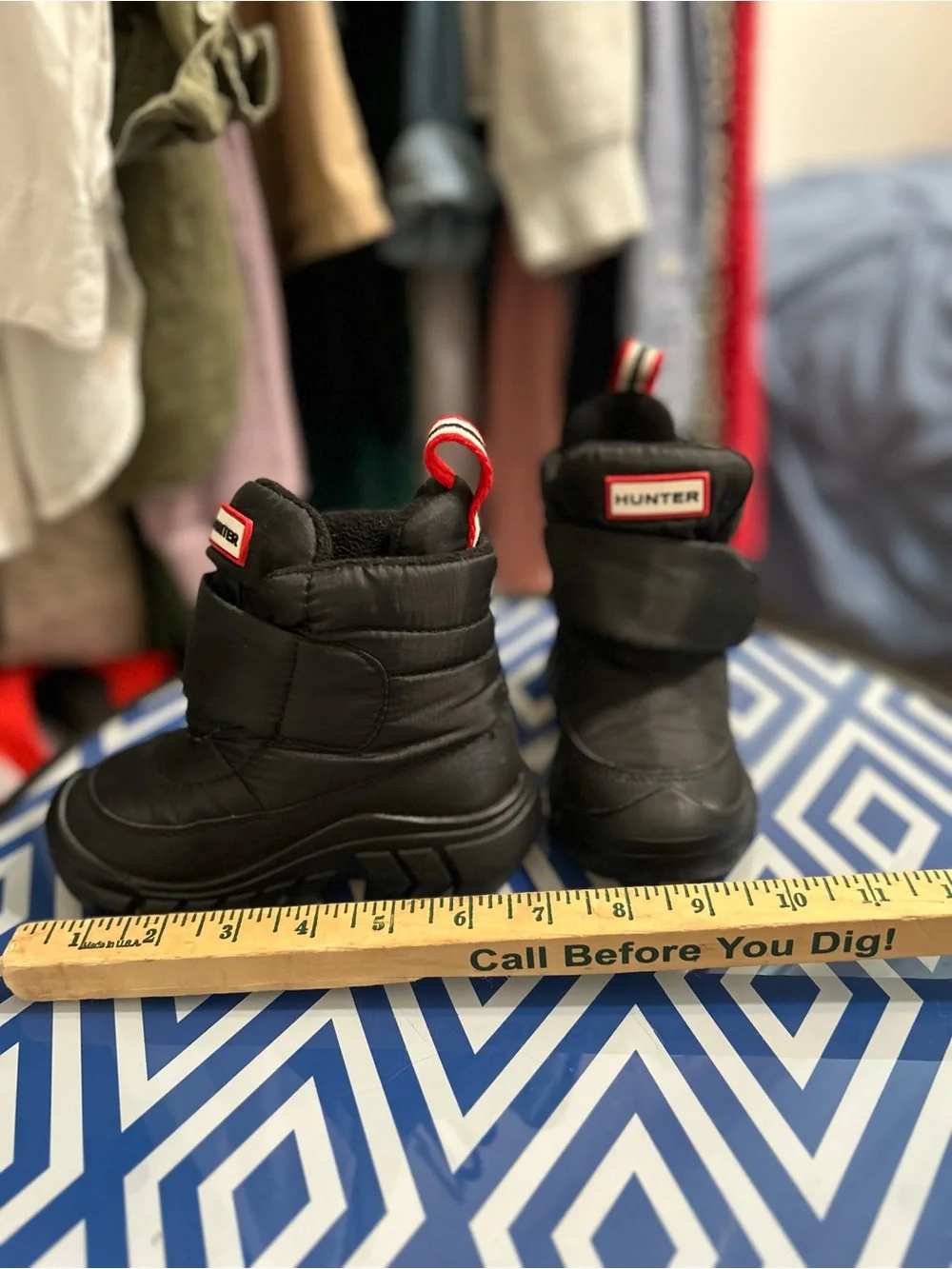 Hunter Black Kids Quilted Winter Boots with Red Accents